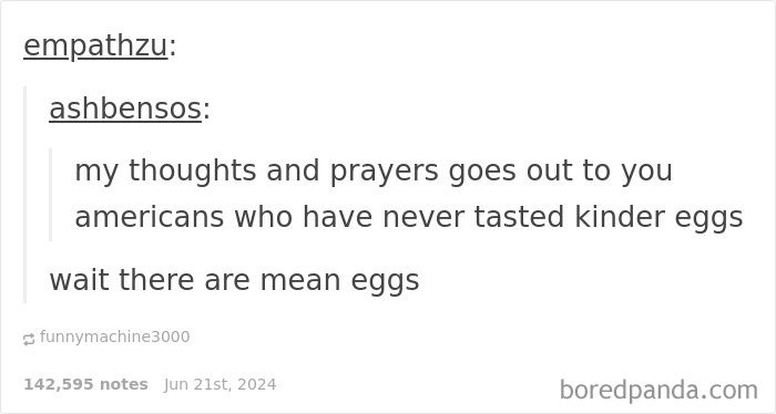 Screenshot of a humorous online reply about kinder eggs, showcasing replies funnier than the original post.