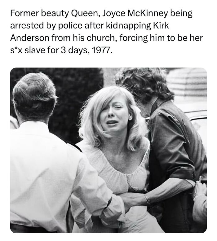Former Beauty Queen, Miss Wyoming Winner Joyce Mckinney Being Arrested By Police After Kidnapping Mormon Missionary Kirk Anderson From His Church, Forcing Him To Be Her S*x Slave For 3 Days, 1977. #arrested #jail #didyouknowfacts #facts #explore