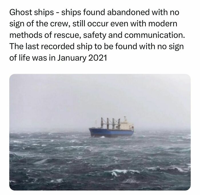 Ghost ship abandoned in rough ocean waters, illustrating intriguing history facts shared by over 1M people.