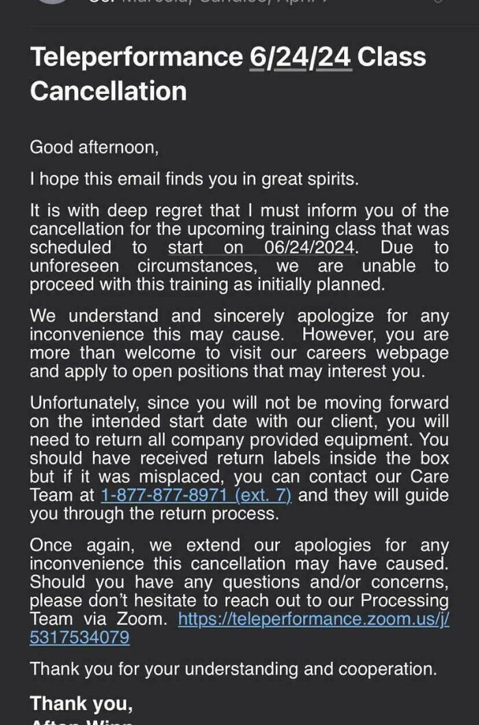 Job Canceled 3 Days Before Start Date