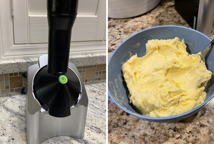 Kitchen gadget next to a bowl of creamy mixture, highlighting cult favorites in kitchen appliances.