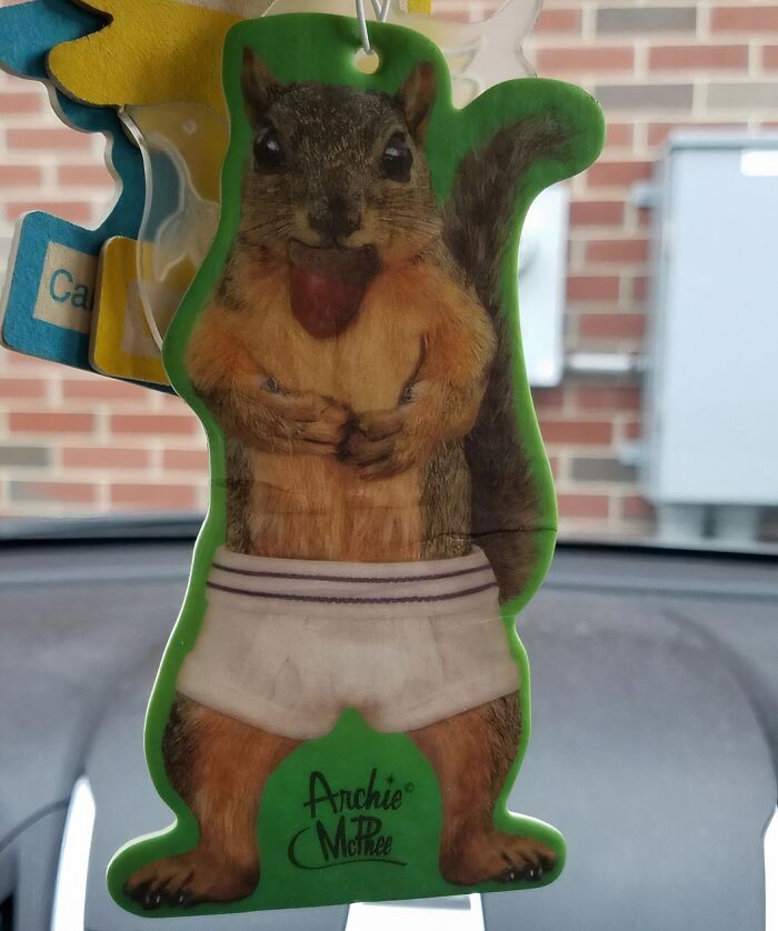 Add A Touch Of Woodland Charm To Your Car With This Adorable Squirrel In Underwear Car Air Freshener, A Unique And Playful Way To Freshen Up Your Space