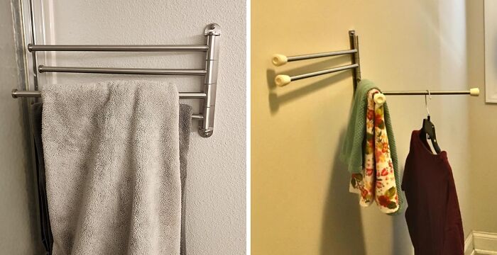 Tired Of Fighting For Towel Space? Swivel Towel Track: Enough Room For Everyone's Towels To Dry