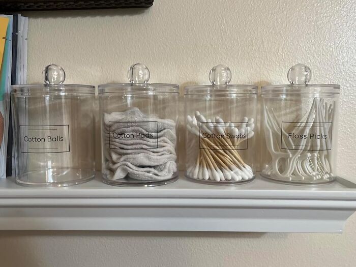 Want A Bathroom Vanity That Looks Like A Spa? Clear Cotton Dispensers Add A Touch Of Modern Elegance To Your Countertop