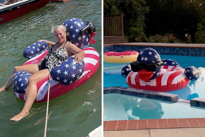 Make A Splash This Summer With The Patriotic Duck Stars & Stripes Large Pool Float, The Perfect Way To Show Your American Pride While Lounging In The Pool