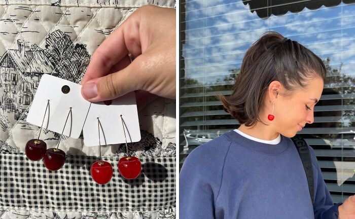 Make Your Outfits Pop With These Juicy Cherry Drop Earrings, The Perfect Accessory For A Sweet And Playful Look