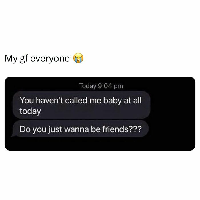 Text message meme from College Confessions showing a funny and relatable conversation about calling someone baby.