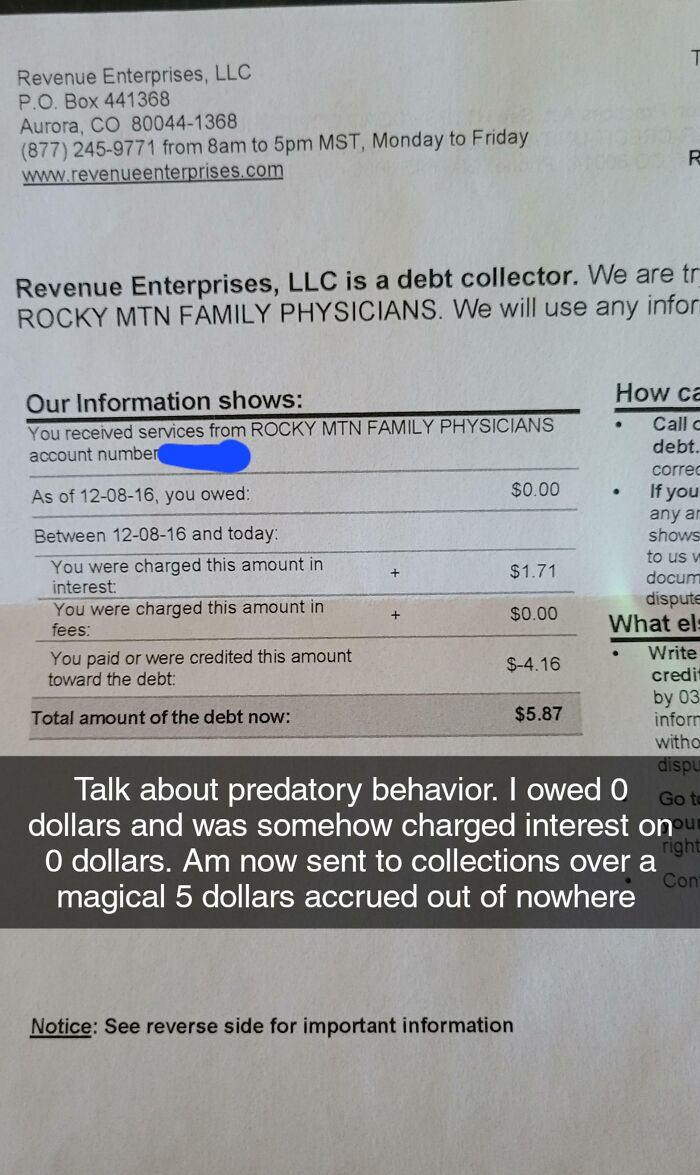 Got This In The Mail Recently. Charged Interest On 0$ By Doctors Office. Then Sent To Collection Over 6 Years Later Without Ever Once Being Contacted By Said Office