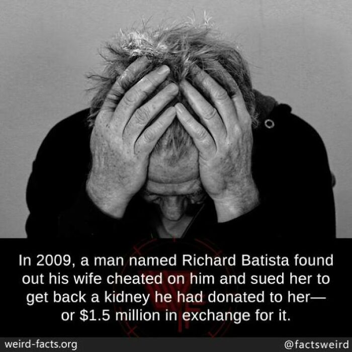 Black and white image of a distressed man with head in hands, highlighting a weird fact about a unique legal case.