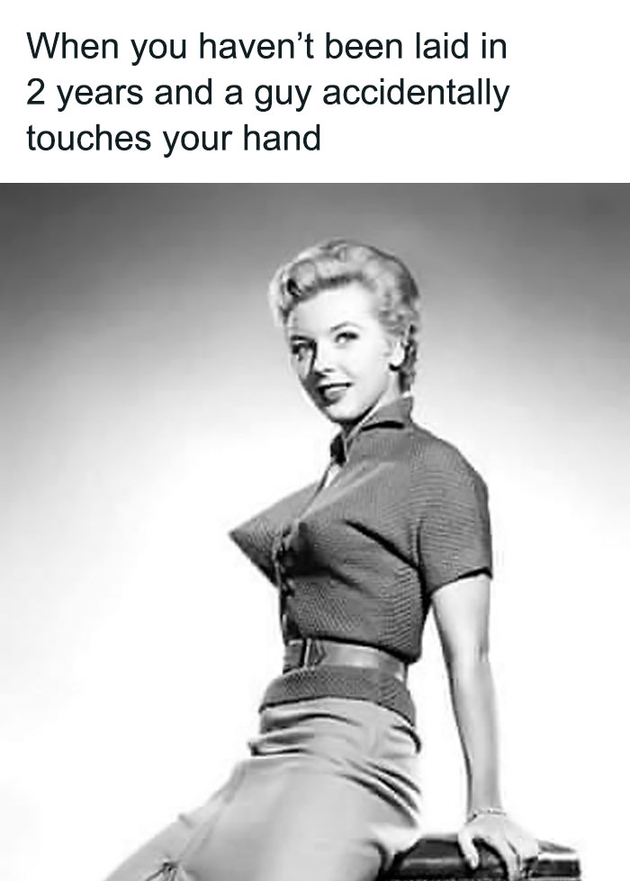 A vintage meme featuring a surprised woman, humorously illustrating unexpected social encounters.