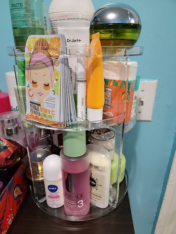 Maximize Your Bathroom Bliss! Rotating Countertop Organizer: Keep All Your Toiletries Within Easy Reach