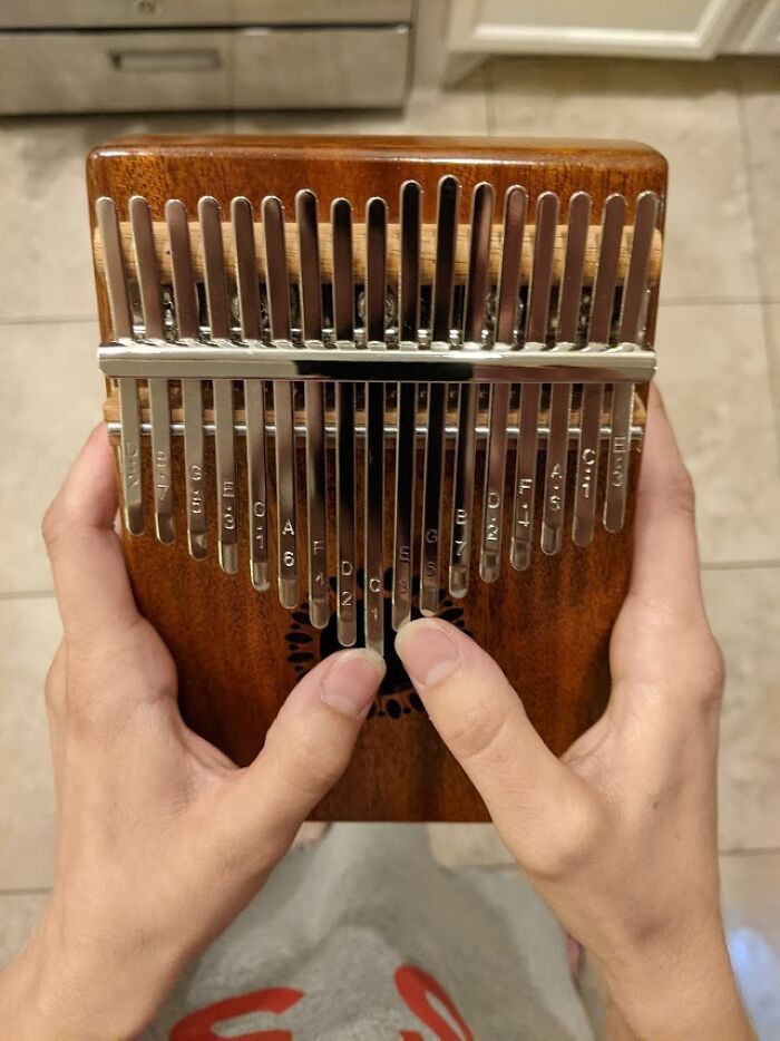 Hands playing a wooden kalimba, one of the year's most amazing discoveries spreading joy through music.