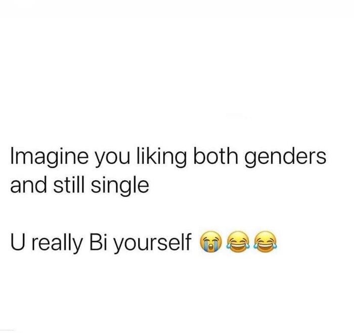 Text meme with self-deprecating humor about being single, featuring crying and laughing emojis.