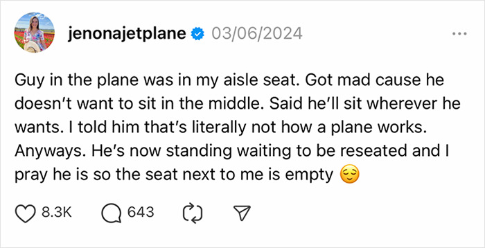 Guy Throws A Tantrum When Woman Refuses To Let Him Sit In Her Aisle Seat