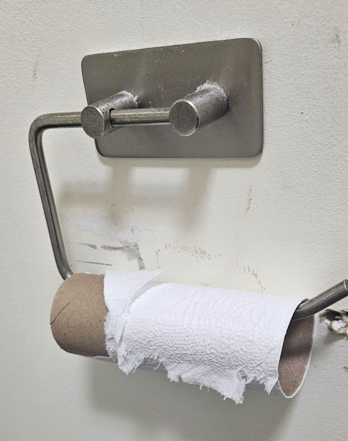 My Fully Grown Adult Coworkers Love To Pull This Move To Avoid The Very Tedious Task Of Throwing The Empty Roll In The Trash And Putting A New One In Its Place