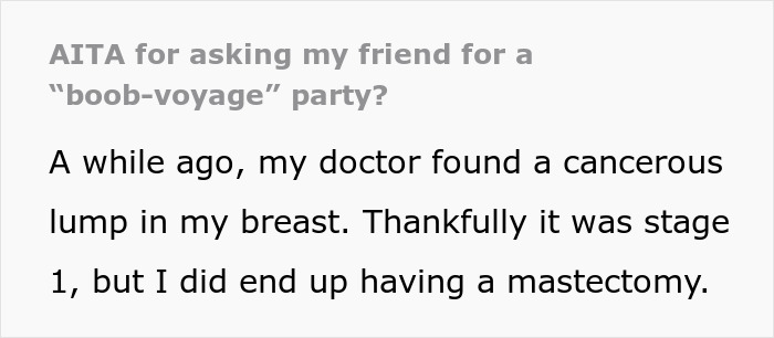 BF Demands GF Apologize For Having A 'Boob Voyage' Party BF Demands GF Apologize For Having A 'Boob Voyage' Party