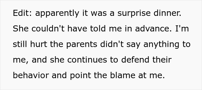 Man Furious After In-Laws Exclude Him From Wife's Secret Birthday Dinner, She Defends Them Man Furious After In-Laws Exclude Him From Wife's Secret Birthday Dinner, She Defends Them