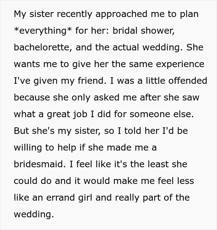 Woman Excludes Sis From Bridal Party Due To Her &ldquo;Look&rdquo;, Asks Her To Plan The Wedding, She Refuses