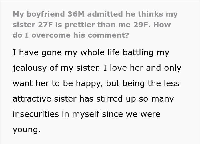Man’s Thoughtless Remark About GF’s Sister Being Prettier Than Her Leaves Girlfriend Devastated Man’s Thoughtless Remark About GF’s Sister Being Prettier Than Her Leaves Girlfriend Devastated