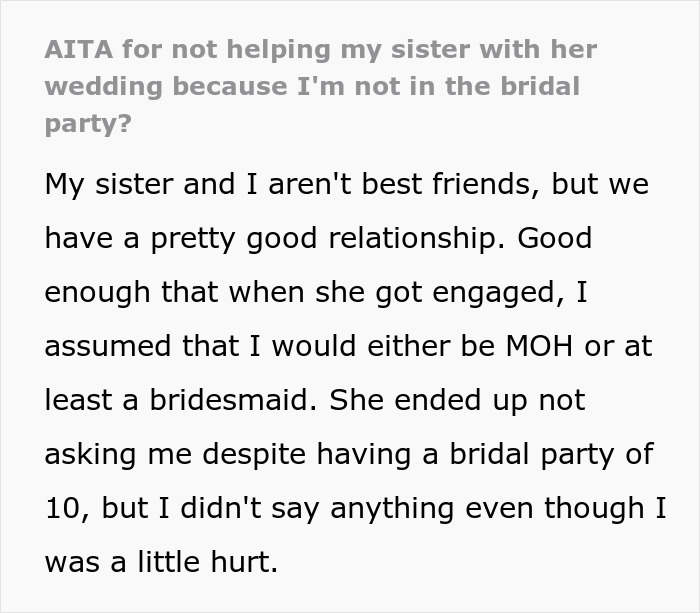 Woman Excludes Sis From Bridal Party Due To Her &ldquo;Look&rdquo;, Asks Her To Plan The Wedding, She Refuses