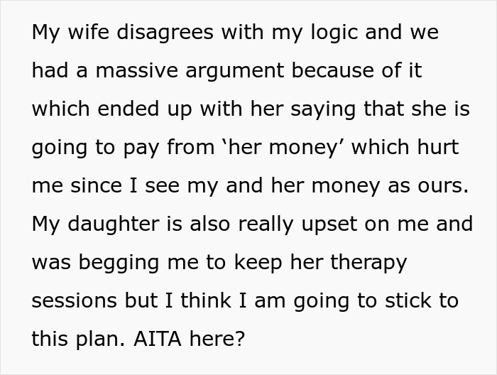 "AITA For Cancelling My Daughter's Therapy Because She Has Bad Grades?"