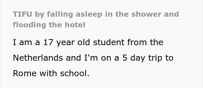 "TIFU By Falling Asleep In The Shower And Flooding The Hotel"