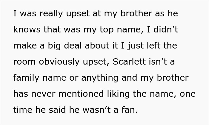 "[Am I The Jerk] For Walking Out Of The Room After My Brother Told Me The Name Of His Baby?"