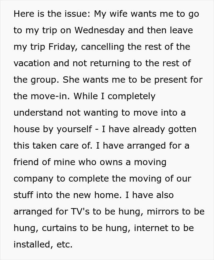 Guy Expects Wife To Handle House Move Alone Because He Booked A Guys' Trip In Advance Guy Expects Wife To Handle House Move Alone Because He Booked A Guys' Trip In Advance