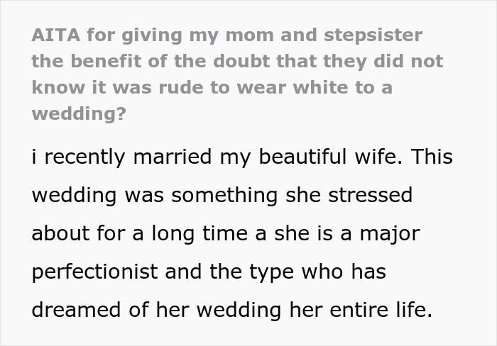 “Saw My Wife’s Face Drop”: Groom’s Stepsister Shows Up To Wedding Wearing White “Saw My Wife’s Face Drop”: Groom’s Stepsister Shows Up To Wedding Wearing White