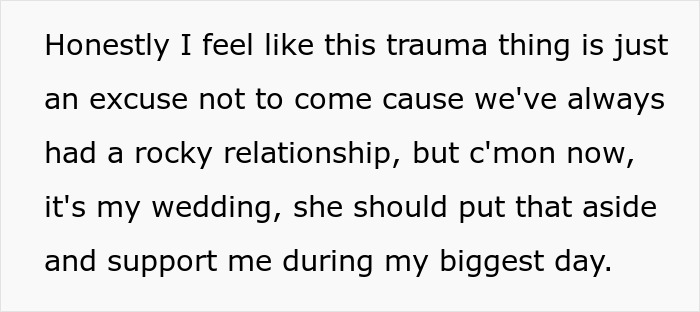 "AITA For Thinking That My Sister Is Selfish For Wanting To Skip My Wedding Cause Of Her 'Trauma'?" "AITA For Thinking That My Sister Is Selfish For Wanting To Skip My Wedding Cause Of Her 'Trauma'?"
