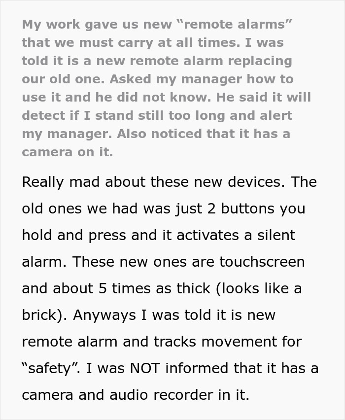 &ldquo;My Work Gave Us New &lsquo;Remote Alarms&rsquo; That We Must Carry At All Times&rdquo;