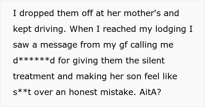 "AITA For Giving The Silent Treatment After My GF's Son Spilled In My Car?"