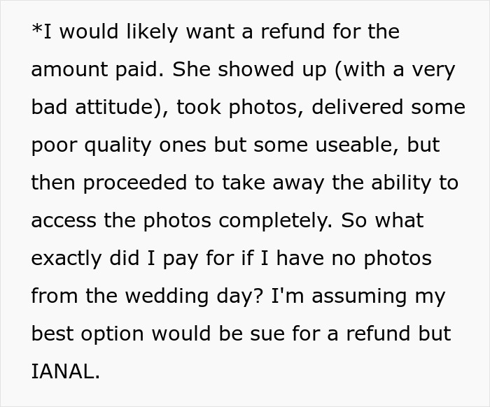 Woman Leaves Bad Review On Wedding Photographer, Gets All The Photos Taken Away