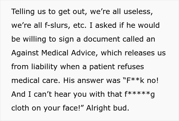 Boomer Demands Paramedics Take Off Their Masks Before Helping Him, So They Just Leave Boomer Demands Paramedics Take Off Their Masks Before Helping Him, So They Just Leave