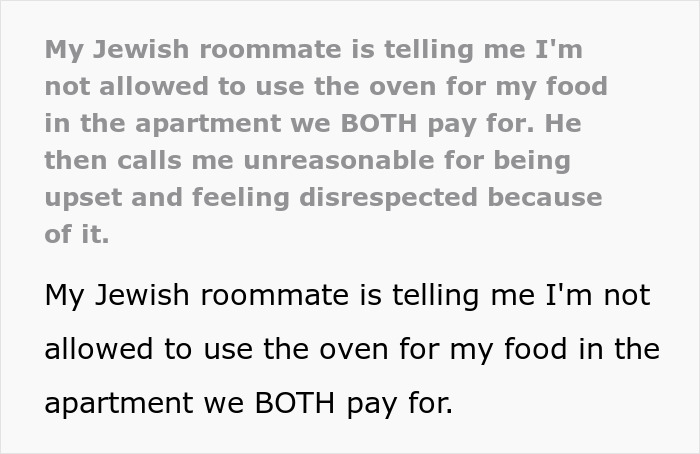 Man Seeks Guidance After Jewish Roommate Expects Him To Compromise His Lifestyle For His Religion