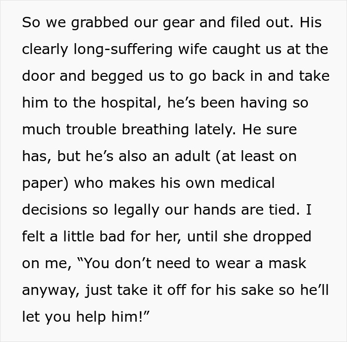 Boomer Demands Paramedics Take Off Their Masks Before Helping Him, So They Just Leave Boomer Demands Paramedics Take Off Their Masks Before Helping Him, So They Just Leave