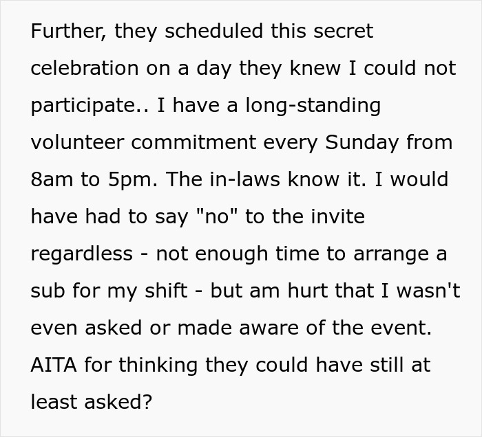 Man Furious After In-Laws Exclude Him From Wife's Secret Birthday Dinner, She Defends Them Man Furious After In-Laws Exclude Him From Wife's Secret Birthday Dinner, She Defends Them