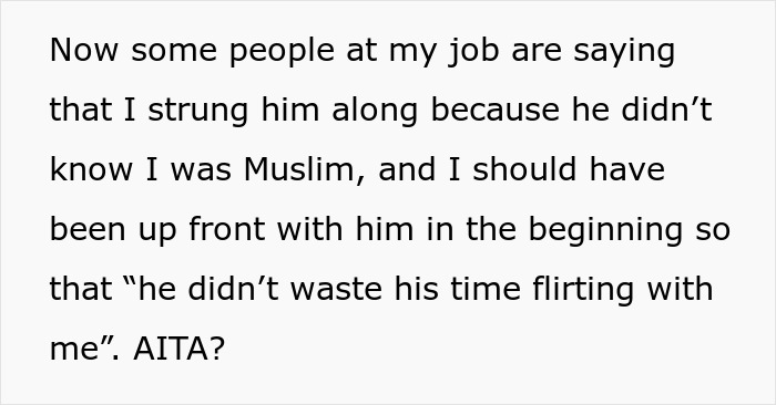 Woman Accused Of Not Telling Coworker Of Her Religion And "Leading Him On" Woman Accused Of Not Telling Coworker Of Her Religion And "Leading Him On"