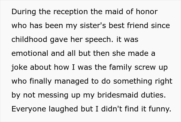 &ldquo;AITA For Leaving My Sister&rsquo;s Wedding Early After Her Maid Of Honor Humiliated Me In Her Speech?&rdquo;