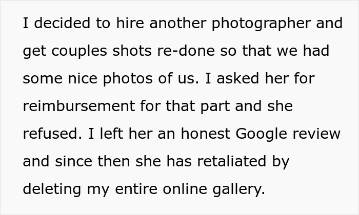 Woman Leaves Bad Review On Wedding Photographer, Gets All The Photos Taken Away