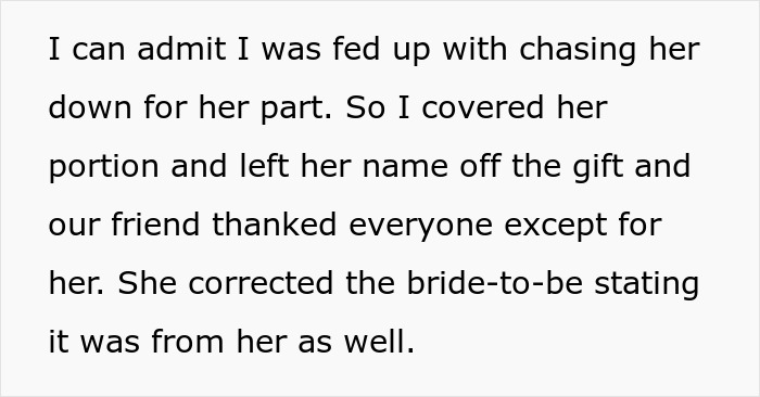 Woman Gets Publicly Called Out For Taking Credit For A Gift She Avoided Contributing To, Gets Upset Woman Gets Publicly Called Out For Taking Credit For A Gift She Avoided Contributing To, Gets Upset