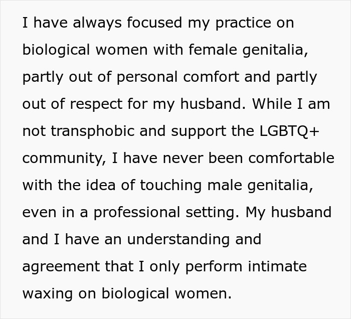 "Am I The Jerk For Refusing To Wax A Trans Woman Because I Didn't Want To Touch Male Genitalia?"