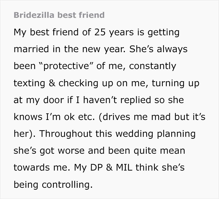 Bride Places Incomprehensible Demands On Her Best Friend Of 25 Years, Destroys Their Friendship