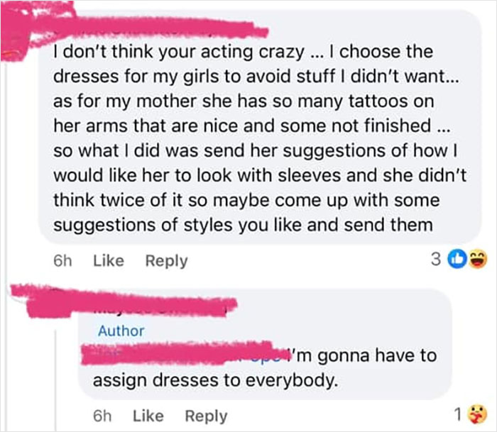 Online discussion about bride asking MOH to cover dark tattoo sleeves with suggested dress styles.