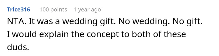 "AITA For Canceling A Wedding Gift When The Wedding Was Canceled?" "AITA For Canceling A Wedding Gift When The Wedding Was Canceled?"