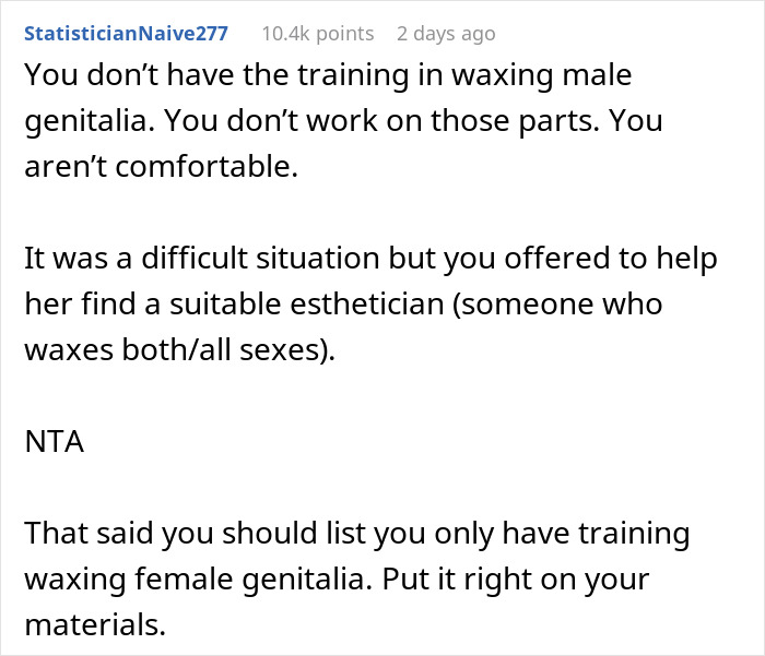 "Am I The Jerk For Refusing To Wax A Trans Woman Because I Didn't Want To Touch Male Genitalia?"