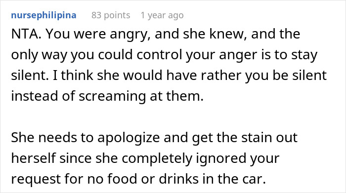 "AITA For Giving The Silent Treatment After My GF's Son Spilled In My Car?"