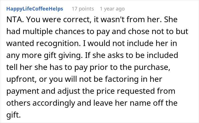 Woman Gets Publicly Called Out For Taking Credit For A Gift She Avoided Contributing To, Gets Upset Woman Gets Publicly Called Out For Taking Credit For A Gift She Avoided Contributing To, Gets Upset
