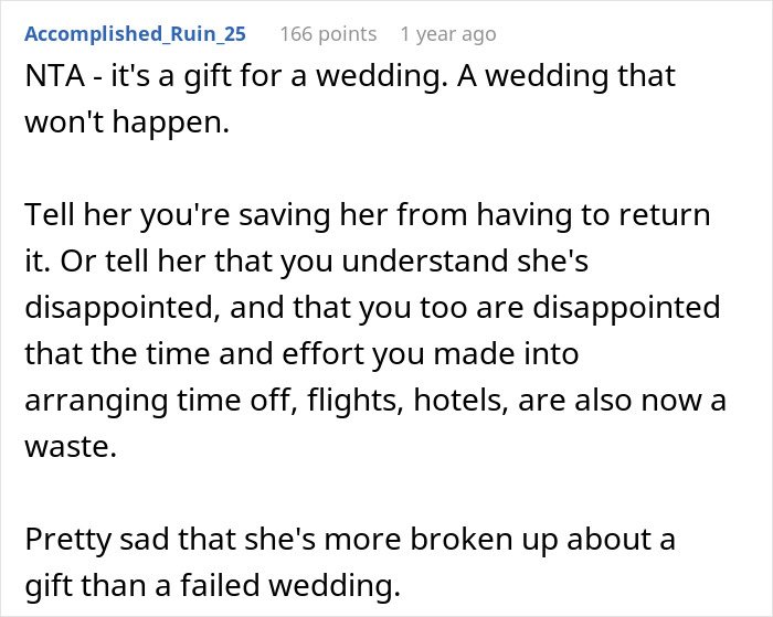 "AITA For Canceling A Wedding Gift When The Wedding Was Canceled?" "AITA For Canceling A Wedding Gift When The Wedding Was Canceled?"