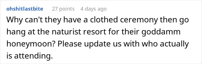 Couple Demands Every Single Wedding Guest Be Naked At Their Wedding, Furious When People Refuse